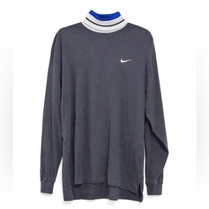 Vintage Nike Mock Neck Long Sleeve Charcoal Gray Blue Stripe Men’s L
